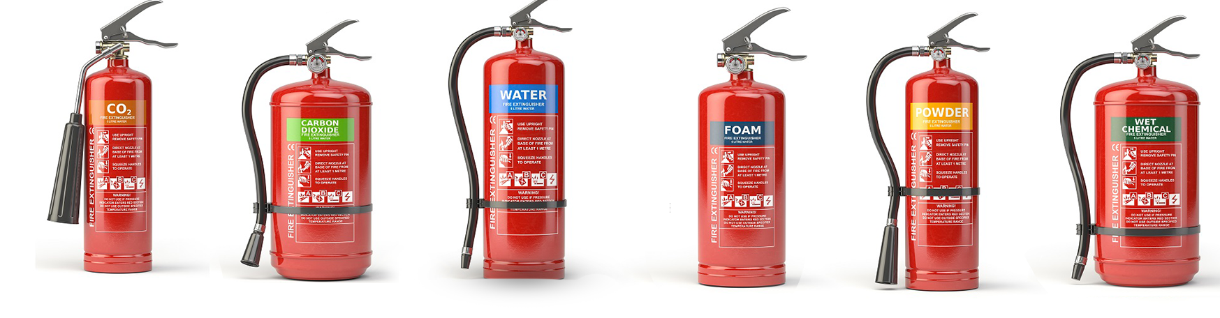 Different types of fire suppression equipment